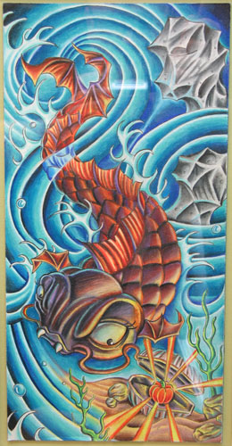 Nate Beavers - vampire koi fish colored pencil